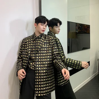 

Male Streetwear Hip Hop Blazer Coat Outerwear Stage Costumes Men Vintage Elephant Pattern Loose Casual Blazer Suit Jacket
