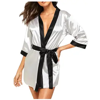 

Fashion Sexy Nightgown Women Silk Satin Half Sleeved Bathrobe Mini Kimono Robe Plus Size Bride Dressing Gowns Nightie Sleepwear