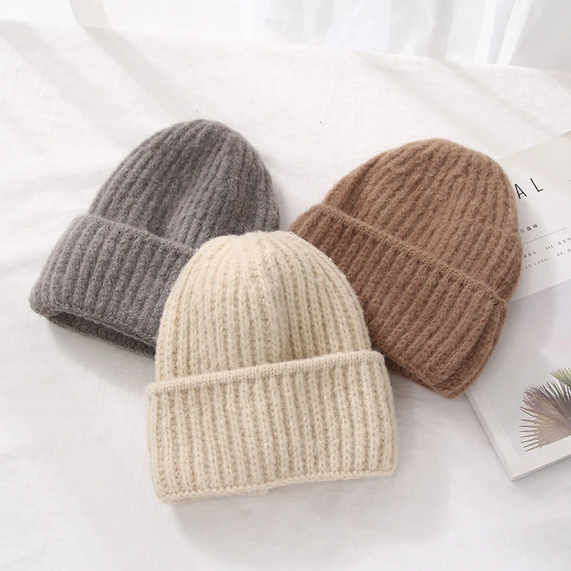 

Wool Beanie Hat For Women Unisex Solid Color Knitted Brimless Cap Autumn And Winter Outdoor Bonnet Ski Thick Warm Japanese Style