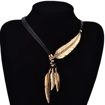 SUMENG Hot Sale New Fashion Bohemian women girl Alloy Feather Antique Vintage Time Necklace Sweater Chain Pendant Jewelry Gifts