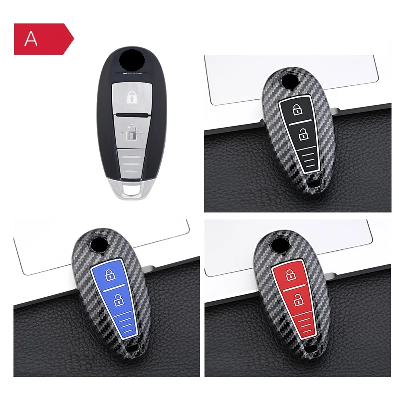 Carbon Fiber ABS Car Remote Key Case Cover For Suzuki Vitara Swift Ignis Kizashi SX4 Baleno Ertiga Samurai S-Cross Accessories key case key case cover car key shell anti lost keychain car key chain