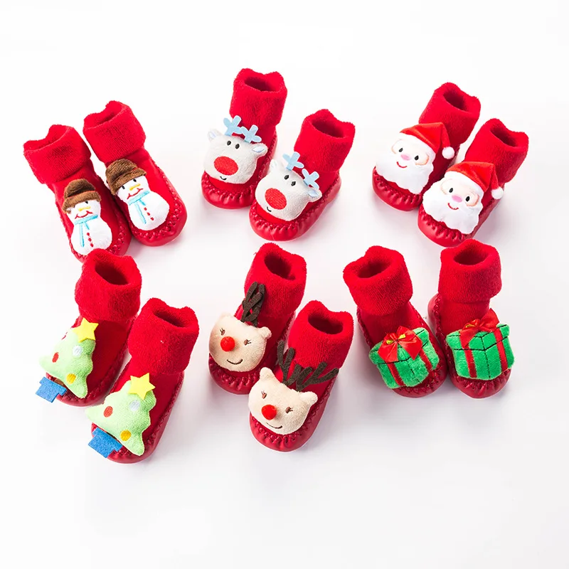 2020 Baby Girl Boys Socks Shoes Warm Winter Christmas Floor Socks Anti-Slip Baby Step Socks Child Casual Baby Shoes