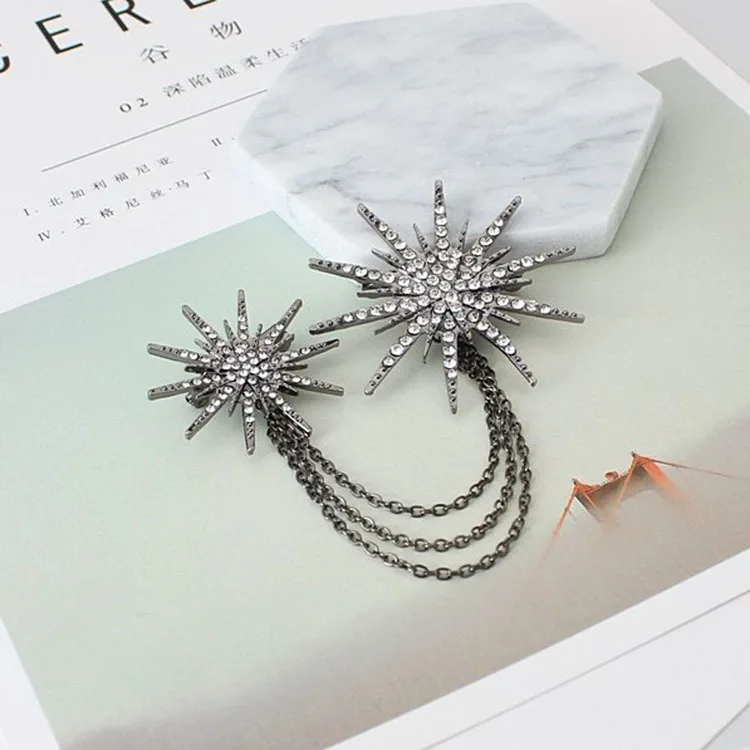 

Exaggeration Full of Crystals Tassels Chain Brooch Corsage Snowflake Collar Pin Brooch Scarf Buckle Europe And America Accessori