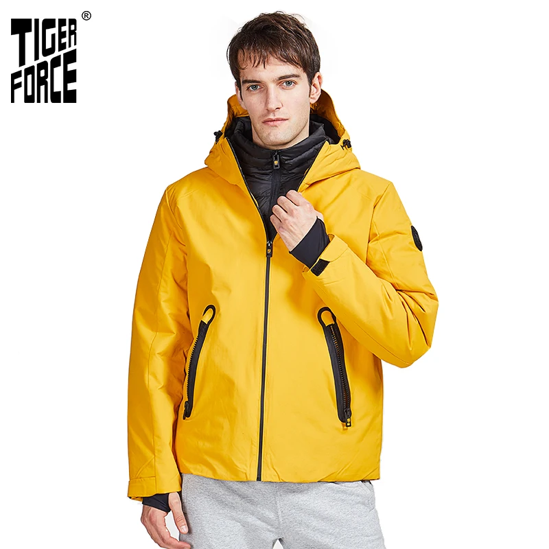 Новинка 2020 зимняя куртка TIGER FORCE для мужчин желтое теплое пальто с капюшоном