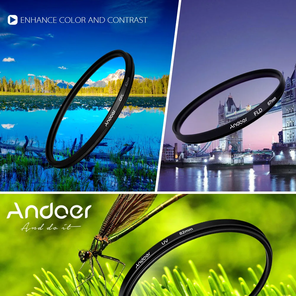 Andoer 67 мм UV+ CPL+ FLD круговой фильтр комплект круговой поляризатор фильтр флуоресцентный фильтр с сумкой для Nikon Canon DSLR камеры
