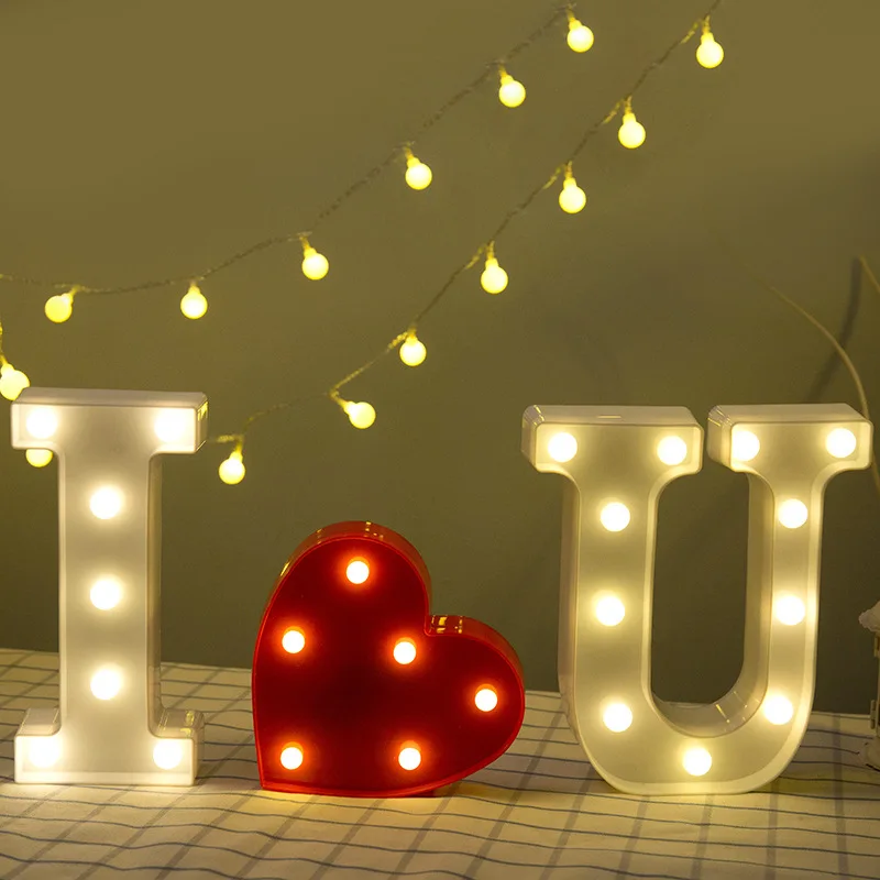 LED Letter Night Light Battery Power Alphabet Lights Home Club Outdoor Indoor Wall Decor Wedding Birthday Valentine's Day Gift | Лампы и