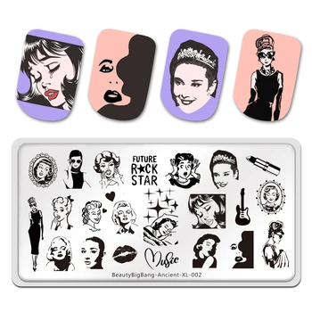 

BeautyBigBang Stamping Plates Future Rock Star Beauty Women Image 12*6cm Stainless Steel Nail Art Template Ancient XL-002