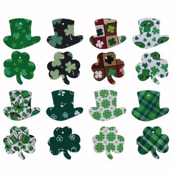 

10Pcs/lot Shamrocks Hat Green Pu Leather Earrings Accessories St. Patrick's Day Charms Jewelry Connector For DIY Earing Making