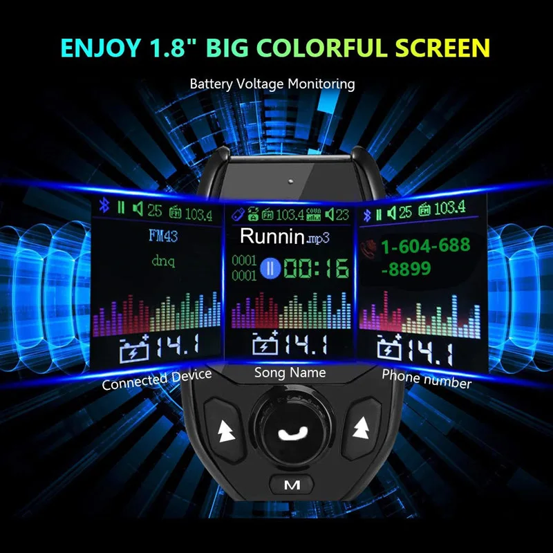 JaJaBor fm-передатчик fm-модулятор Bluetooth 5,0 автомобильный комплект Hands Free AUX Play 1,8 большой цветной экран QC3.0 Быстрая зарядка