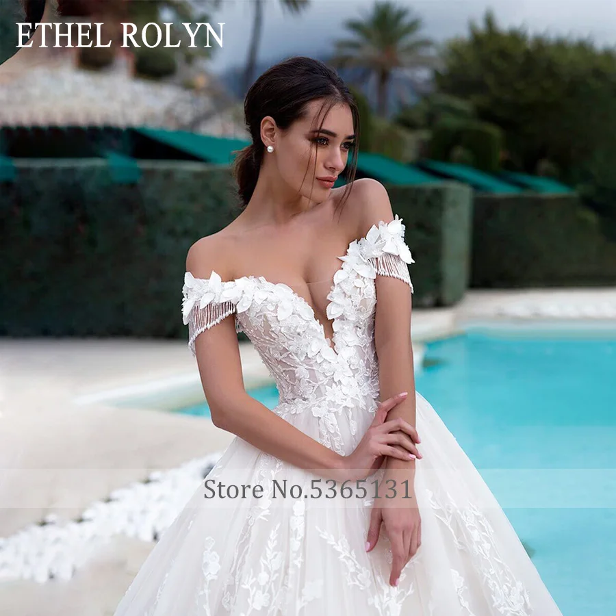 ETHEL ROLYN Luxury Princess Wedding Dress For Women Off Shoulder 3D Beaded  Flowers Lace Up Wedding Gown Vestidos De Novia - AliExpress 320