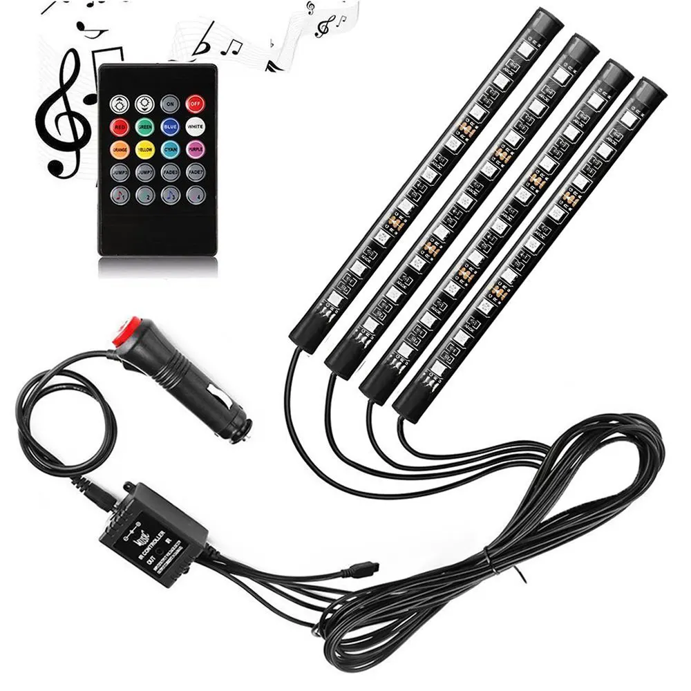 4 шт. автомобильный RGB светодиодный атмосферный светильник 36SMD с пультом дистанционного управления, красочный автомобильный Стайлинг, декоративные светодиодные полосы, атмосферные огни Oc21