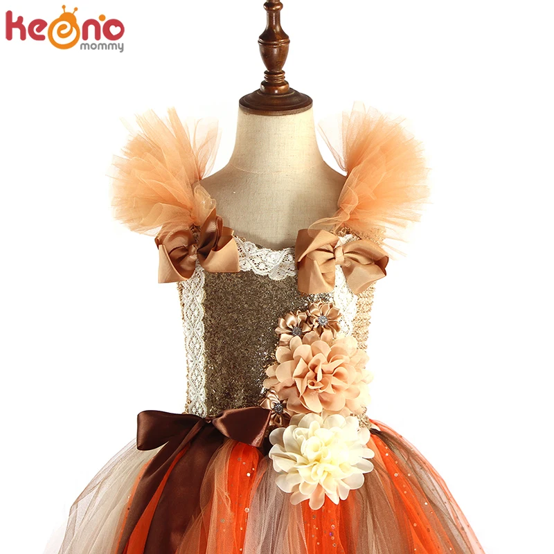 Handmade Mädchen Herbst Blume Fee Tutu Kleid Kinder Glitter