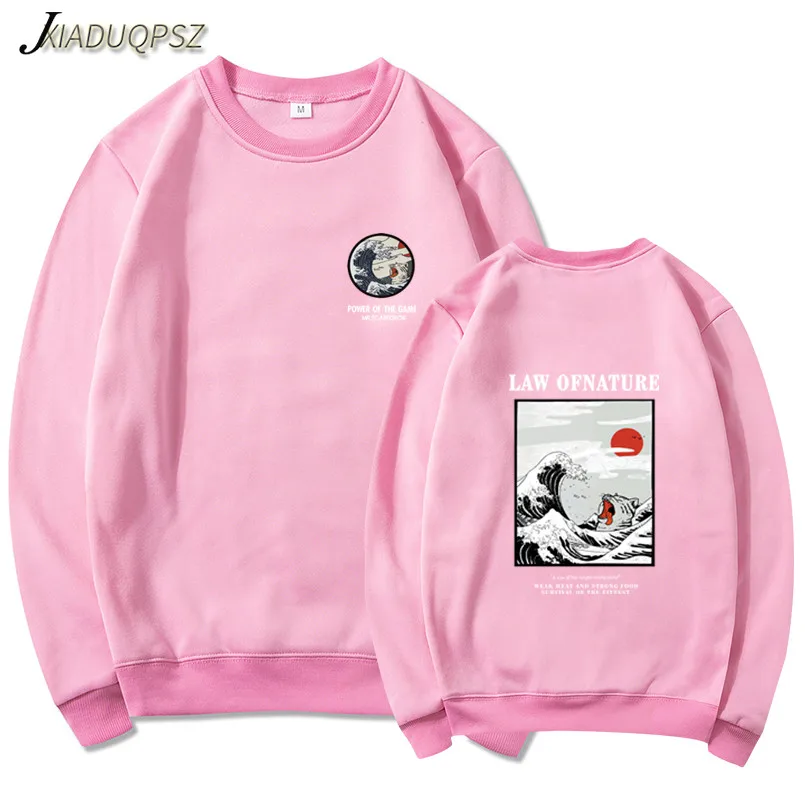Новые японские забавные толстовки с капюшоном из флиса с круглым вырезом и рисунком кота зимние толстовки в японском стиле для повседневной носки в стиле хип-хоп Уличная одежда - Цвет: WM05-06 Pink
