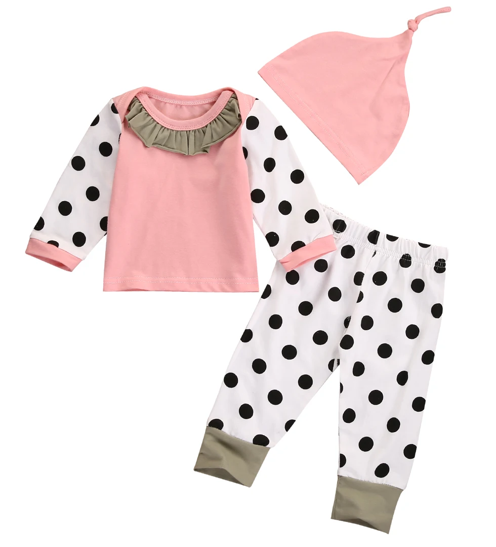 New Baby Boys Girls Pink Tops Polka Dot T-shirt Pants Legging Hat 3PCS Outfits Clothes 0-24M SS | Детская одежда и обувь