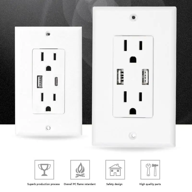 125 V/15A настенное зарядное устройство Панель USB штепсельная розетка w/type-C зарядный порт Электрооборудование и принадлежности