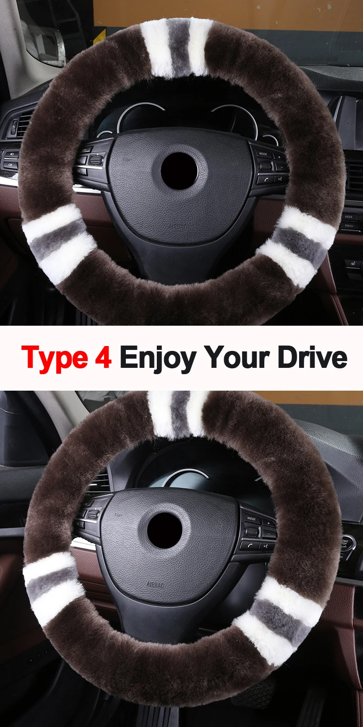 Wool True Leather Car Steering Wheel Cover Fit For 36-42 CM 14.2"-16.5" Braid on Steering-Wheel Auto Carpet Winter Warm Soft