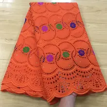 Жженое оранжевое кружево, швейцарская вуаль, кружево,, африканская сухая кружевная ткань из Дубая, высокое качество, 5 ярдов