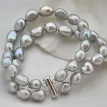Горячая 2 нити 9-10 мм серое, в стиле барокко браслет из пресноводного жемчуга 7,5 ''A
