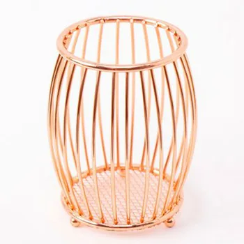

Rose Gold/Gold Wire Metal Pencil Holder Cup Pen Pot Drum Shape Makeup Brush Holders for Office Home New HKS99