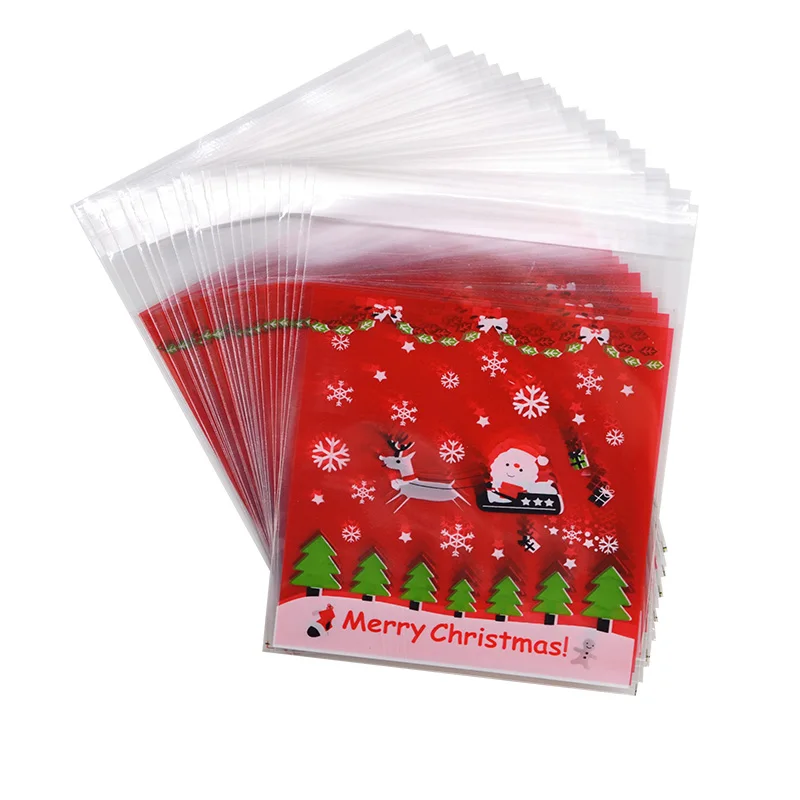 18-merry christmas 50 шт. 10x10 см Санта Клаус дерево самоклеющиеся рождественские подарочные пакеты мультфильм пластиковые конфеты мешок упаковка для рождественского печенья Рождественский Декор - Цвет: 18-merry christmas