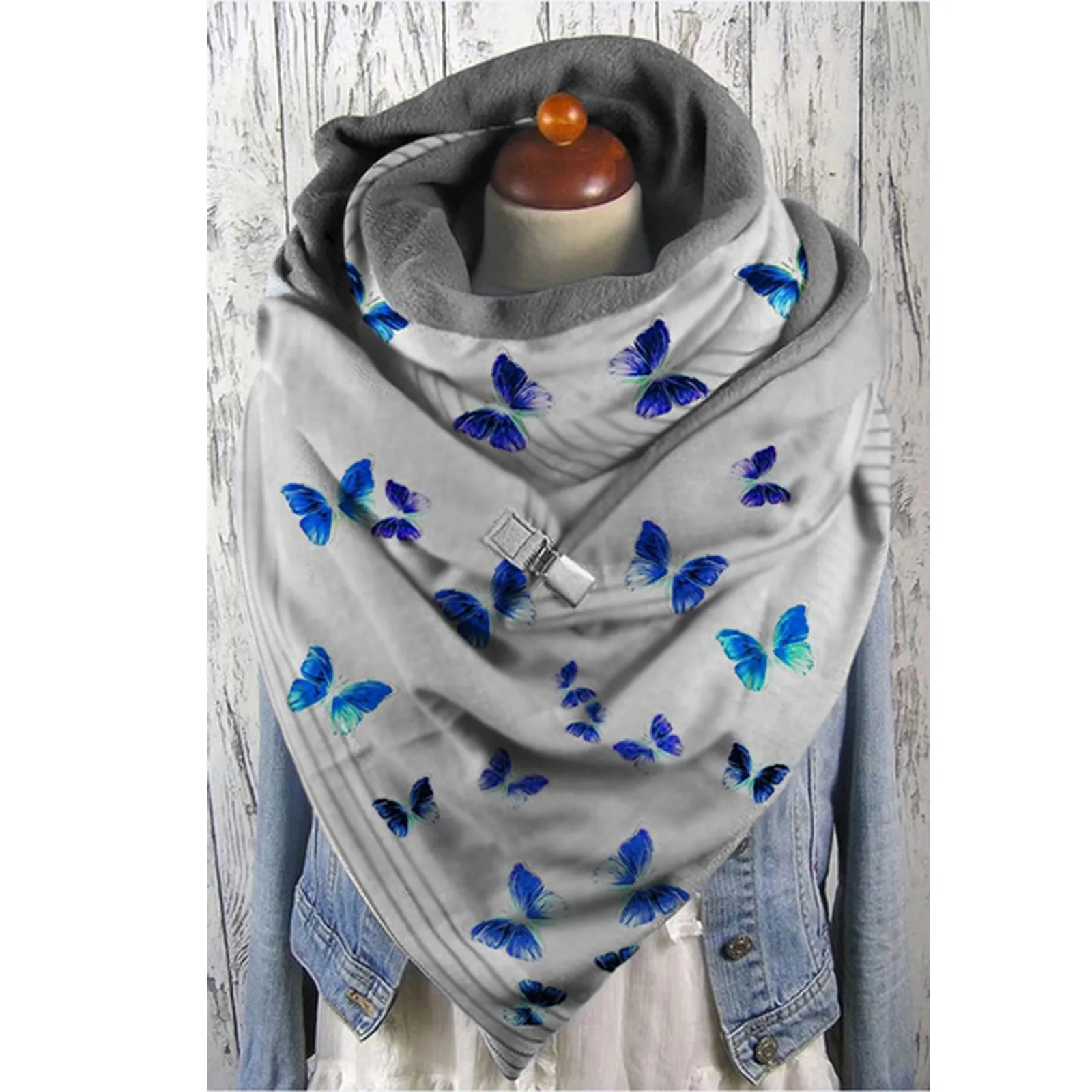 

Fashion Winter Scarf Women Butterfly Print Button Soft Wrap Multifunction Blanket Casual Warm Scarves Shawls 2020 Foulard Femme