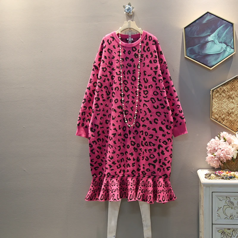 [EWQ] осень зима круглый воротник с длинным рукавом Леопардовый принт пэтчворк пуловеры уличная одежда женское платье 19C-a26-06-0