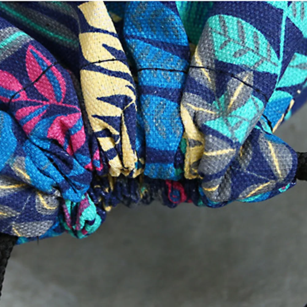 Women Canvas Pouch Sport Shoes Outdoor Organizer Storage Backpack Multi Use Floral Print Drawstring Bag Shoulder Travel Shopping