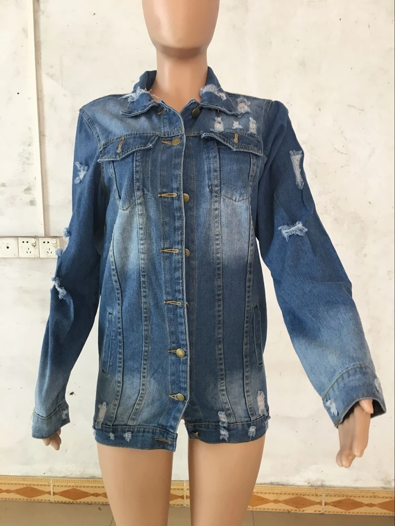 Promo Suzhan Autumn Winter Women Hole Denim Jacket Harajuku boyfriend Wind Jacket Loose Long Sleeve Femal