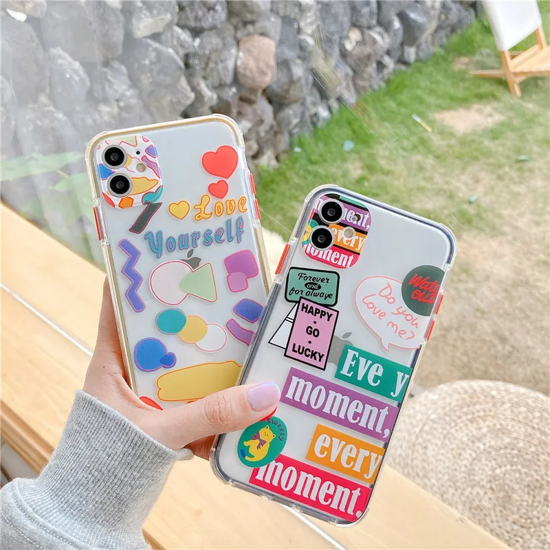 

Geometric Letter Label Transparent Phone Case For iPhone 11 11Pro Max X XS Max XR Soft Silicone Case For iPhone 8 7 Plus Cover