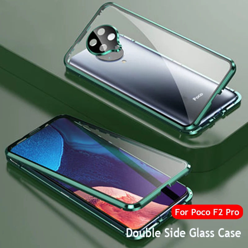 Металлический магнитный адсорбционный чехол для Pocophone F2 Pro двухсторонний из