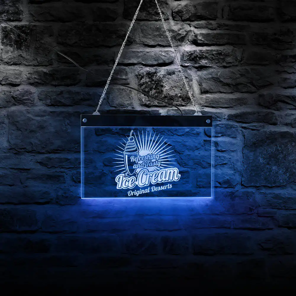Refreshing And Tasty Ice Cream LED Neon Wall Light Business Logo Sign Board Original Desserts Lighting Shop Advertising | Дом и сад
