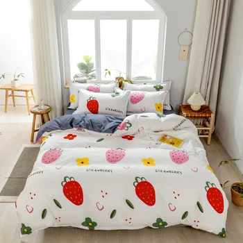 

Kawaii Pink & Red Strawberry Bedding Set Comforter Cover Bed Sheet Pillowcase Bed Linens for Kids Girl Twin Full Queen King Size