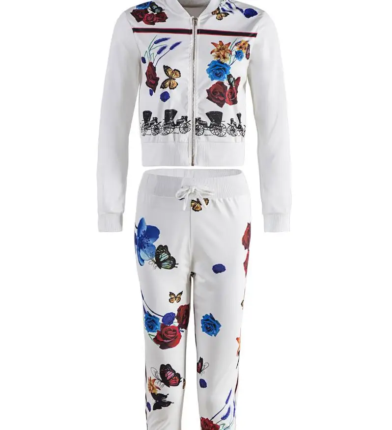 Комплект из 2 предметов; спортивный костюм с принтом бабочки и цветов; куртка для подиума; брюки для бега; женская одежда; Спортивный костюм; зимний ансамбль