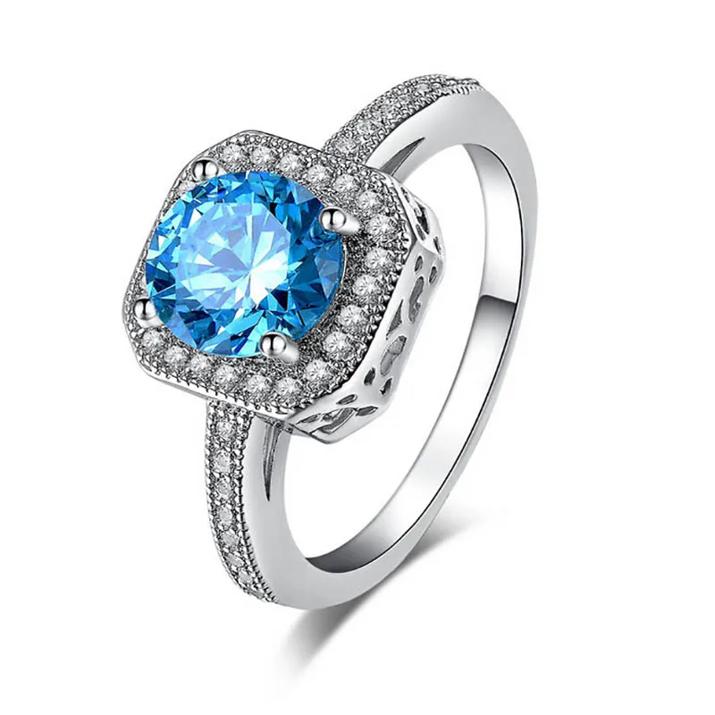 JS-CSR576blue Jellystory модное серебряное кольцо 925 пробы с круглой формой сапфир изумруд драгоценный камень ювелирные изделия кольца для женщин свадебный подарок Размер 6-10 - Цвет камня: JS-CSR576blue