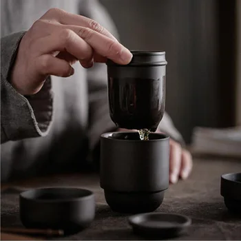 

Travel Kung Fu Tea Set Purple sand Portable Teapot Porcelain Teaset Gaiwan Tea Cups of Tea Ceremony Tea Pot With Travel Bag