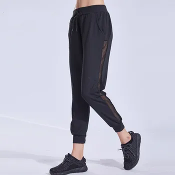 

2020 New Sports Pants Women Loose Breathable Casual Edge Mesh Fitness Running Closure Beam Sports Pants Casual Solid