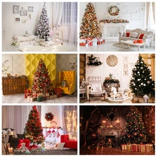 

Christmas Backdrops Photography Room Tree Party Decor Gray Brick Wall Baby Toy Carpet Curtain Photo Background For Photo Studio