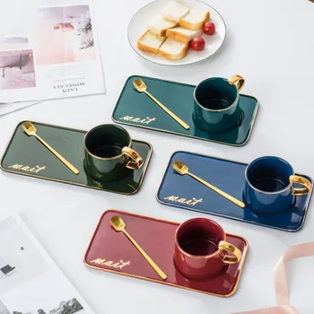 

Hot Sell Ceramic Coffee Cup Saucers Small Delicate Nordic Style Simple Household Cup Set Light Luxury Afternoon Tea Snack Plate