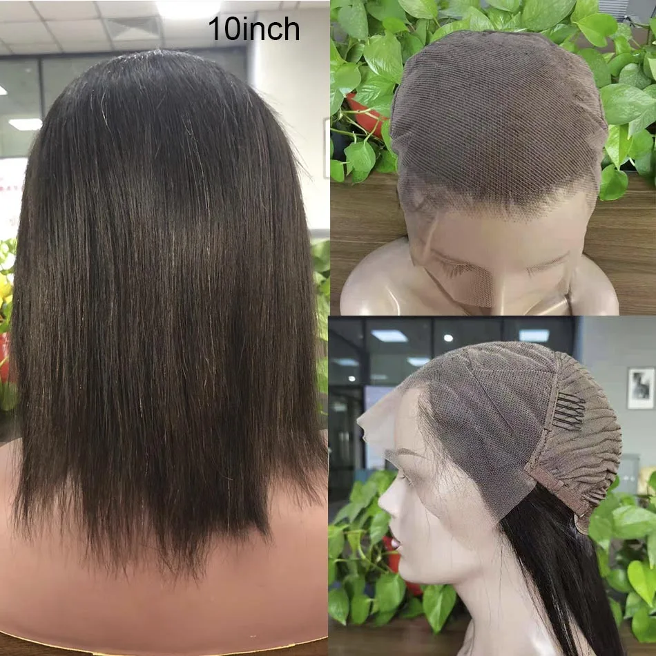 13x6 Lace Frontal Closure Wig Preplucked Brazilian Straight Human Hair Wig Glueless Thick and full remy Short Length for women