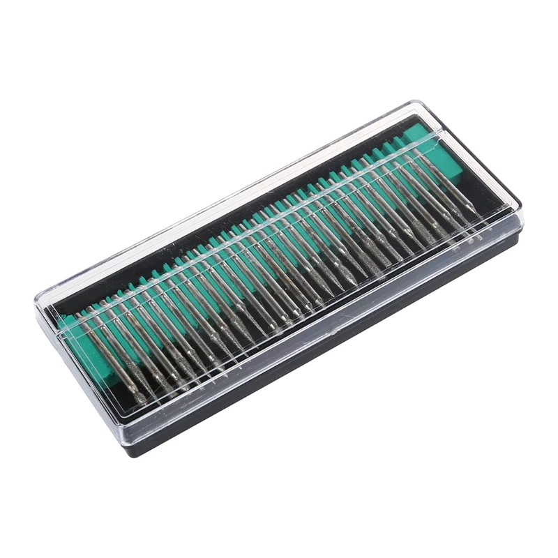 30Pcs Diamond Burrs Grits Rotary Tool Drill Bit 3mm Shank