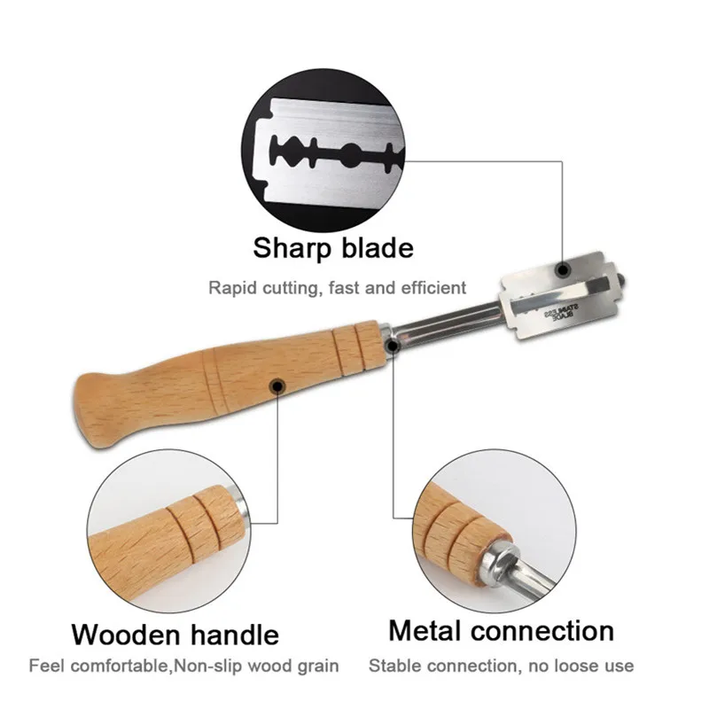 Home Bread Arc Cutter with 5PCS Replacement Blades Kitchen Baking Accessory Wooden Handle French Toast Cutter Bakery Knife Tools