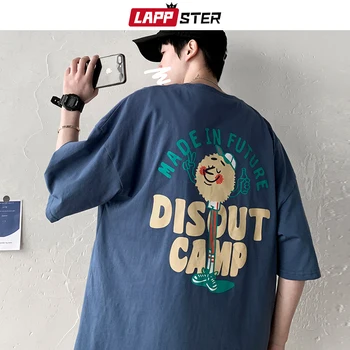 

LAPPSTER Men Cartoon Print Tshirts Harajuku 2020 Summer Mens Japanese Streetwear Hip Hop T Shirt Male Cotton Tees Plus Size Tops