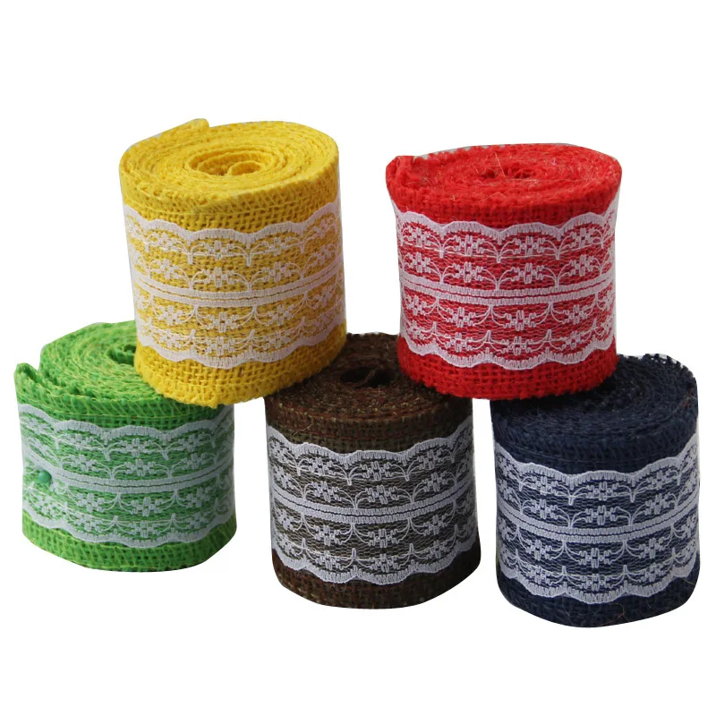 

Multicolor Jute linen Burlap Roll 1Roll/2yards Width 5cm Vintage Hessian Fabric Rustic white lace Ribbons Wedding Party Decor