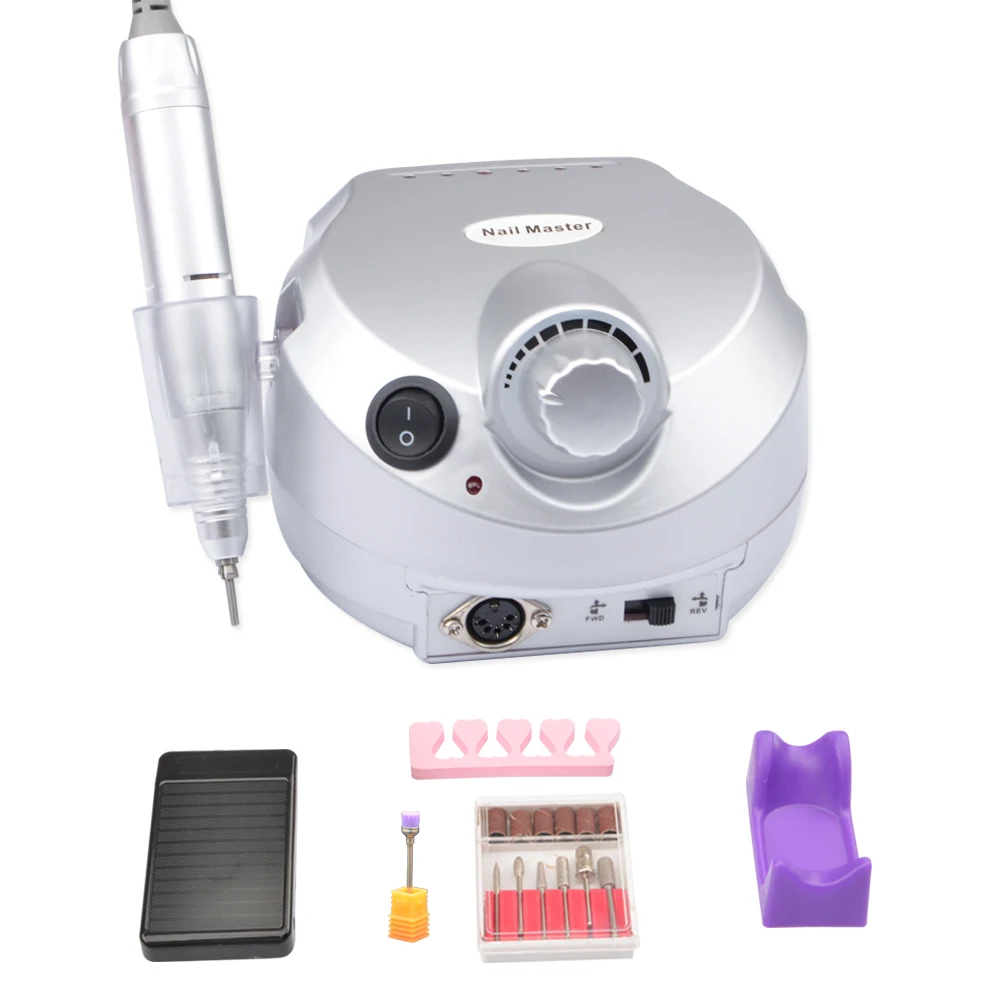 35000RPM Professional Nail Drill File Machine Set With Nail Drill Bits Electric Manicure Pedicure Machine Nail Art Tools - Color: 202Silver