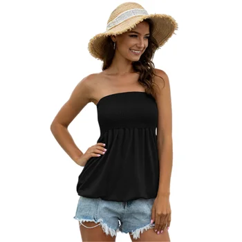 

Beach Casual Women Summer T-Shirts Sleeveless Slash Neck Sexy Elastic Tops Tees Ladies Loose Black T-Shirt Plus Size 2XL