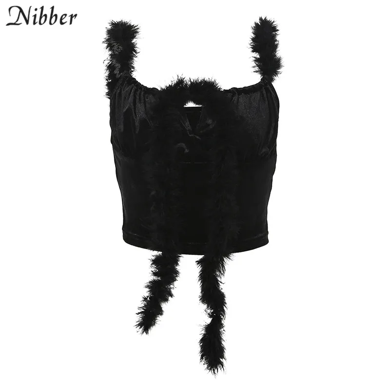 Nibber/пикантные черные фланелевые кроп-топы, camisole, женские,, Осенние, модные, вечерние, Клубные, ночные, эластичные, тонкие топы на бретелях, mujer - Цвет: Черный