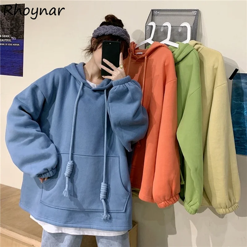 

Hoodies Women Stylish Solid Loose Kangaroo-pocket All-match Minimalist Tender Daily Preppy Lovely Autumn Newest Hot Selling Ins