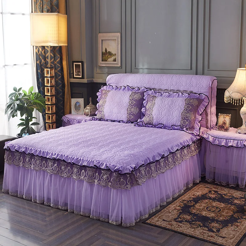 Thicken Quilted Bed Skirt Luxury Lace Embroidery Bed Frame Cover Warm Soft Bed Sheet Queen King Size Bedding Bedspread