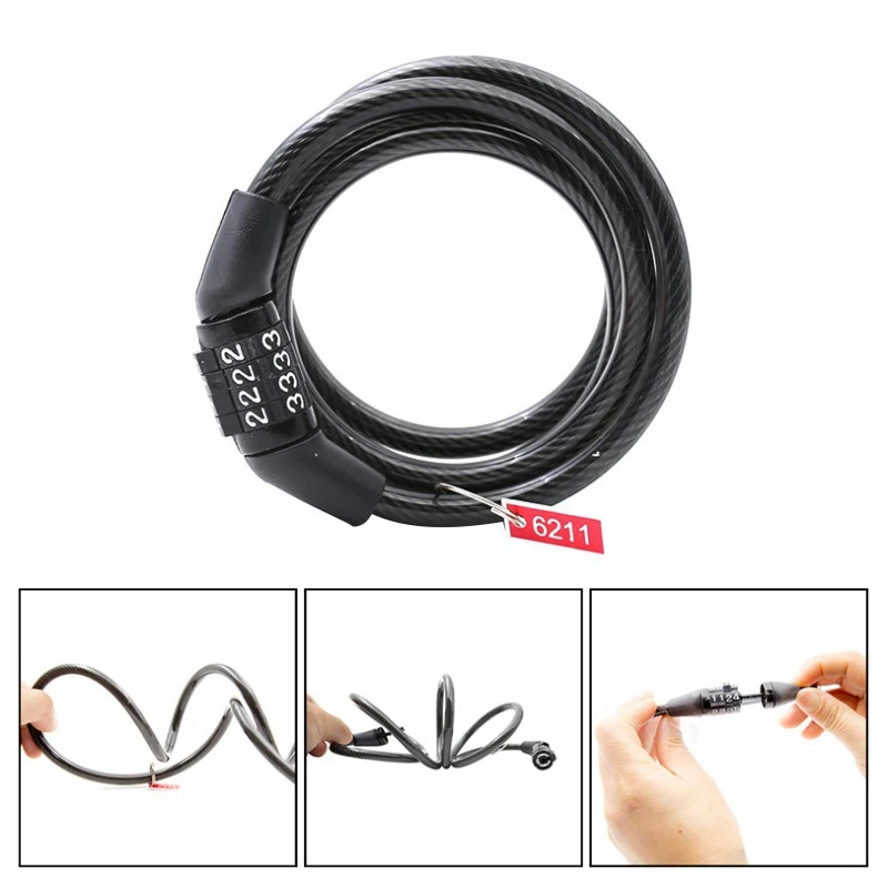 

Bike Bicycle Lock Chain 4-Digit Password Code Lock MTB Bike Portable Security Anti-theft Cable Lock Steel Wire Lock Bicycle Part