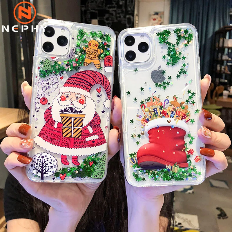 Luxury Christmas Tree Gift Silicon Phone Case For iPhone X XS Liquid quicksand Capa 8 7 6 6S Plus Santa Claus Star Cover | Мобильные